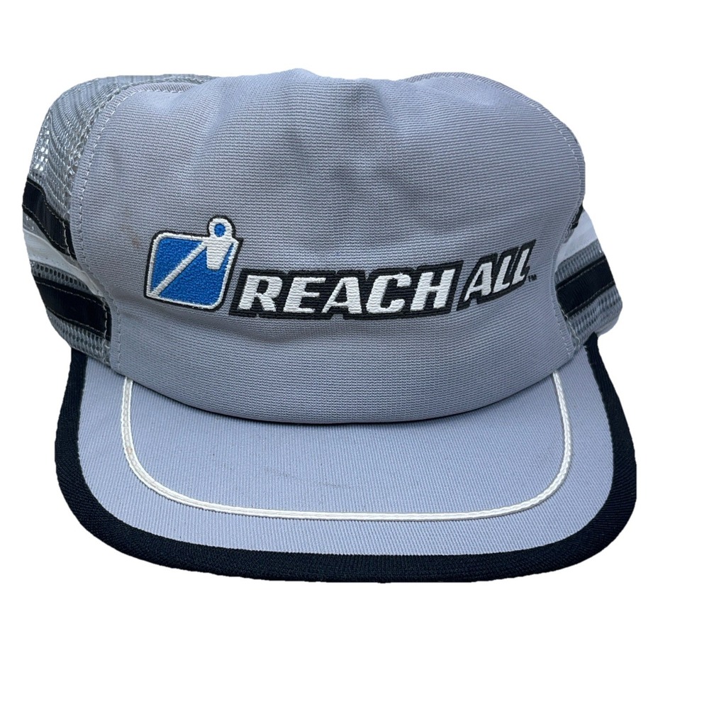 Vintage 3 Stripe Trucker Hat Made In USA 80s‎ 90s Gray Black Reach All Puffy AW